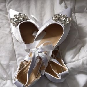 White Satin Flats